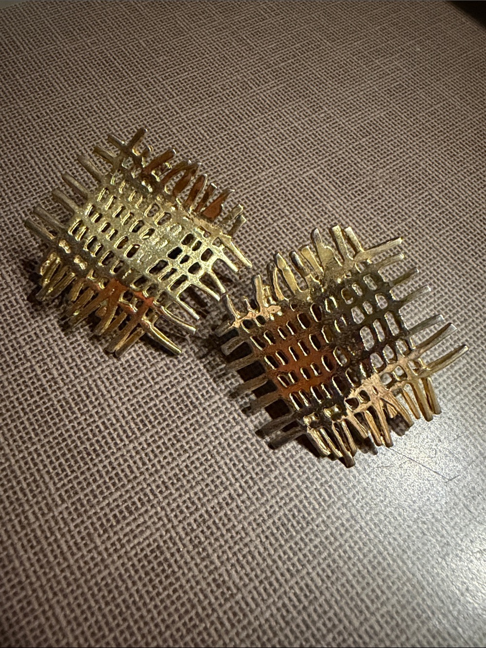 Vintage by T.A.T. - Gold Woven Grid Statement Earrings - Clip-on - EUC